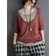 Artistic False Two Loose Ramie Cotton Half Sleeve Shirt Artistic False Two Loose Ramie Cotton Half Sleeve Shirt