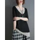 Artistic False Two Loose Ramie Cotton Half Sleeve Shirt Artistic False Two Loose Ramie Cotton Half Sleeve Shirt