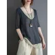 Artistic False Two Loose Ramie Cotton Half Sleeve Shirt Artistic False Two Loose Ramie Cotton Half Sleeve Shirt