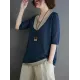 Artistic False Two Loose Ramie Cotton Half Sleeve Shirt Artistic False Two Loose Ramie Cotton Half Sleeve Shirt