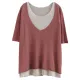 Artistic False Two Loose Ramie Cotton Half Sleeve Shirt Artistic False Two Loose Ramie Cotton Half Sleeve Shirt
