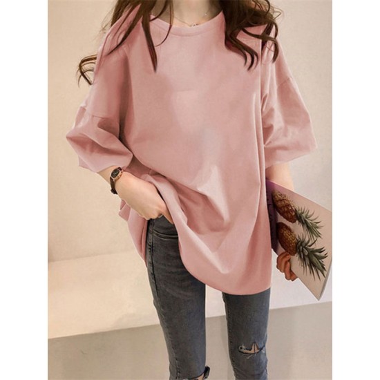 Casual Loose Puff Sleeve Round-Neck T-Shirts Tops Casual Loose Puff Sleeve Round-Neck T-Shirts Tops
