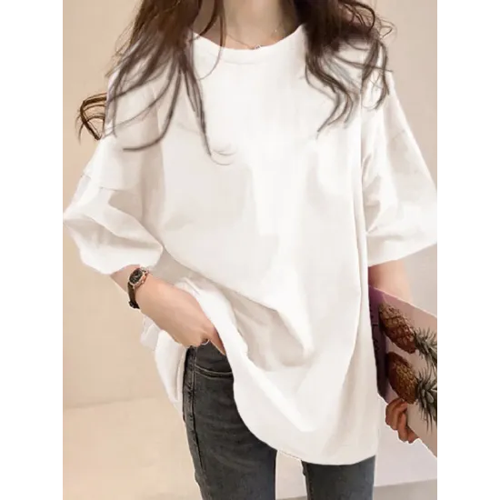 Casual Loose Puff Sleeve Round-Neck T-Shirts Tops Casual Loose Puff Sleeve Round-Neck T-Shirts Tops