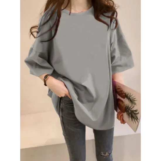 Casual Loose Puff Sleeve Round-Neck T-Shirts Tops Casual Loose Puff Sleeve Round-Neck T-Shirts Tops