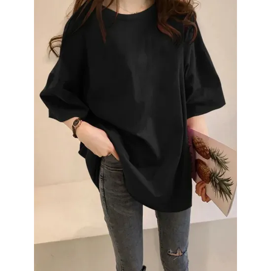Casual Loose Puff Sleeve Round-Neck T-Shirts Tops Casual Loose Puff Sleeve Round-Neck T-Shirts Tops