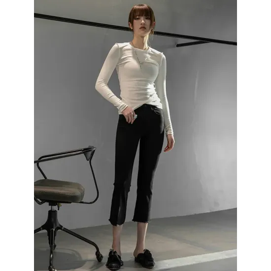 Simple Solid Color Round-Neck Long Sleeves T-Shirt Simple Solid Color Round-Neck Long Sleeves T-Shirt