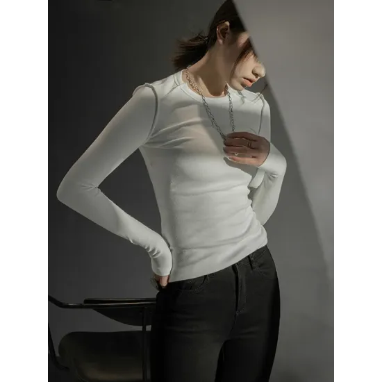 Simple Solid Color Round-Neck Long Sleeves T-Shirt Simple Solid Color Round-Neck Long Sleeves T-Shirt