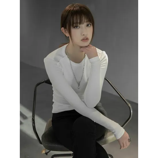 Simple Solid Color Round-Neck Long Sleeves T-Shirt Simple Solid Color Round-Neck Long Sleeves T-Shirt