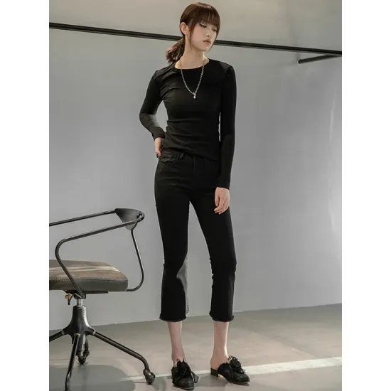 Simple Solid Color Round-Neck Long Sleeves T-Shirt Simple Solid Color Round-Neck Long Sleeves T-Shirt