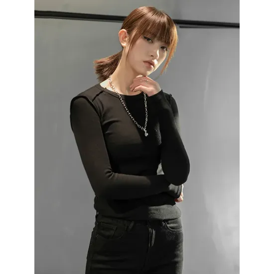 Simple Solid Color Round-Neck Long Sleeves T-Shirt Simple Solid Color Round-Neck Long Sleeves T-Shirt