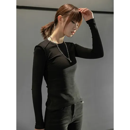 Simple Solid Color Round-Neck Long Sleeves T-Shirt Simple Solid Color Round-Neck Long Sleeves T-Shirt