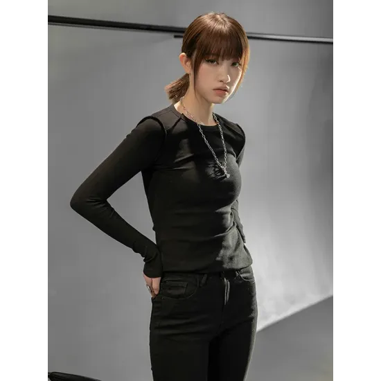Simple Solid Color Round-Neck Long Sleeves T-Shirt Simple Solid Color Round-Neck Long Sleeves T-Shirt