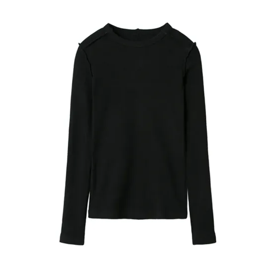 Simple Solid Color Round-Neck Long Sleeves T-Shirt Simple Solid Color Round-Neck Long Sleeves T-Shirt