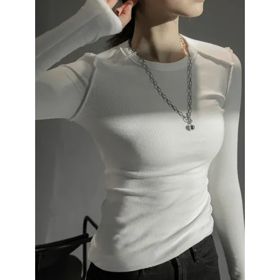 Simple Solid Color Round-Neck Long Sleeves T-Shirt Simple Solid Color Round-Neck Long Sleeves T-Shirt