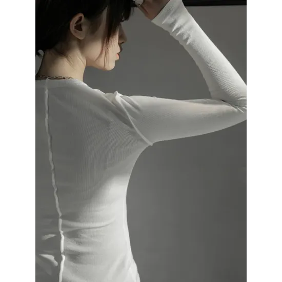 Simple Solid Color Round-Neck Long Sleeves T-Shirt Simple Solid Color Round-Neck Long Sleeves T-Shirt