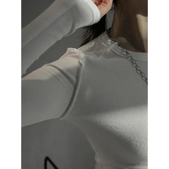 Simple Solid Color Round-Neck Long Sleeves T-Shirt Simple Solid Color Round-Neck Long Sleeves T-Shirt