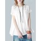 Vintage Solid Color Split-Joint Pleated Embroidered Hollow Lace Round-Neck Short Sleeves T-Shirt Vintage Solid Color Split-Joint Pleated Embroidered Hollow Lace Round-Neck Short Sleeves T-Shirt