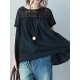 Vintage Solid Color Split-Joint Pleated Embroidered Hollow Lace Round-Neck Short Sleeves T-Shirt Vintage Solid Color Split-Joint Pleated Embroidered Hollow Lace Round-Neck Short Sleeves T-Shirt