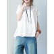 Vintage Solid Color Split-Joint Pleated Embroidered Hollow Lace Round-Neck Short Sleeves T-Shirt Vintage Solid Color Split-Joint Pleated Embroidered Hollow Lace Round-Neck Short Sleeves T-Shirt