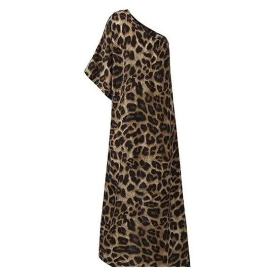Stylish Leopard Printed Asymmetric One-Shoulder Loose T-Shirt Tops Stylish Leopard Printed Asymmetric One-Shoulder Loose T-Shirt Tops
