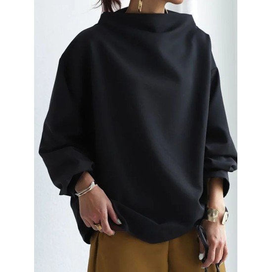 Casual Solid Color High-Neck Long Sleeves T-Shirt Casual Solid Color High-Neck Long Sleeves T-Shirt