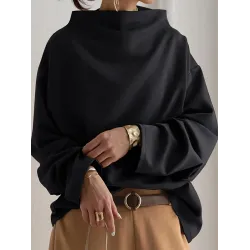 Casual Solid Color High-Neck Long Sleeves T-Shirt
