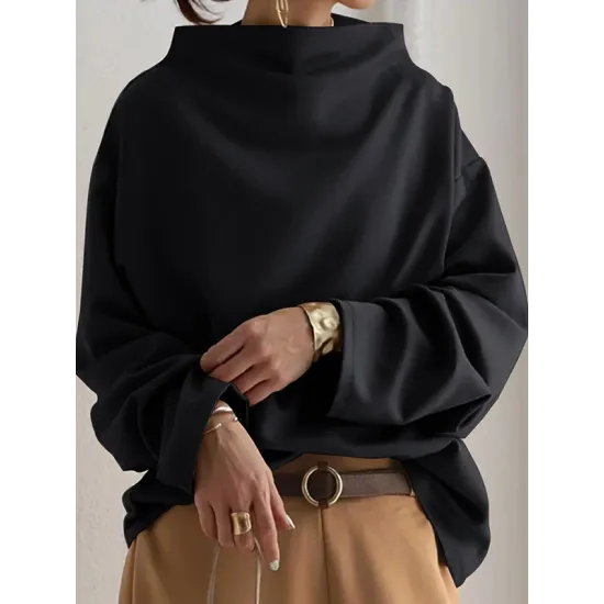 Casual Solid Color High-Neck Long Sleeves T-Shirt Casual Solid Color High-Neck Long Sleeves T-Shirt