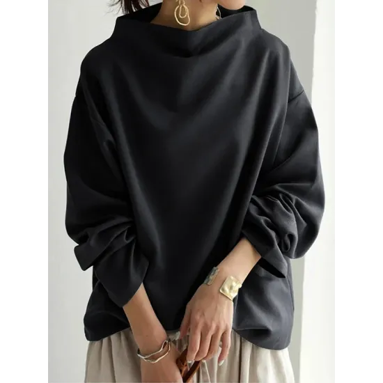 Casual Solid Color High-Neck Long Sleeves T-Shirt Casual Solid Color High-Neck Long Sleeves T-Shirt