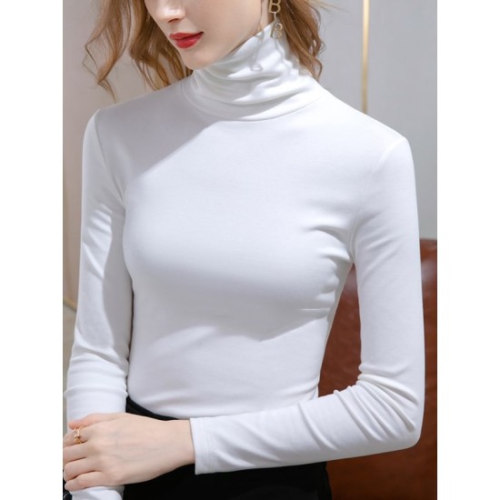 Simple 9 Colors High-Neck Long Sleeves T-Shirt Top Simple 9 Colors High-Neck Long Sleeves T-Shirt Top