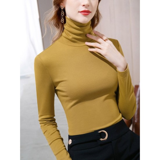 Simple 9 Colors High-Neck Long Sleeves T-Shirt Top Simple 9 Colors High-Neck Long Sleeves T-Shirt Top