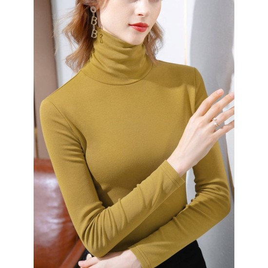 Simple 9 Colors High-Neck Long Sleeves T-Shirt Top Simple 9 Colors High-Neck Long Sleeves T-Shirt Top