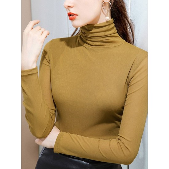13 Colors High-Neck Solid Color Long Sleeves T-Shirt Top 13 Colors High-Neck Solid Color Long Sleeves T-Shirt Top