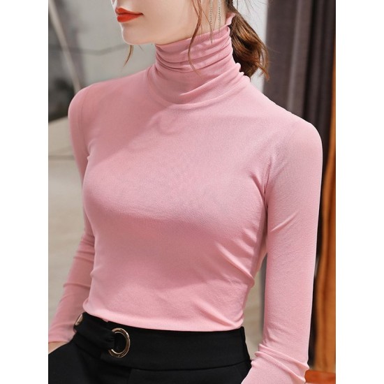 13 Colors High-Neck Solid Color Long Sleeves T-Shirt Top 13 Colors High-Neck Solid Color Long Sleeves T-Shirt Top