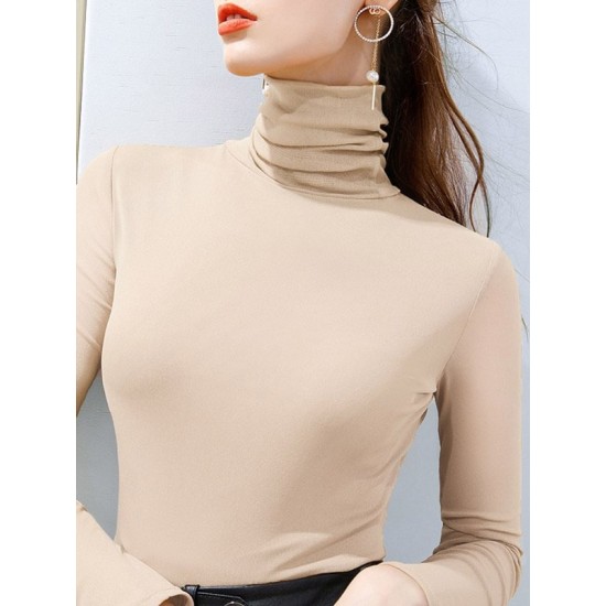 13 Colors High-Neck Solid Color Long Sleeves T-Shirt Top 13 Colors High-Neck Solid Color Long Sleeves T-Shirt Top