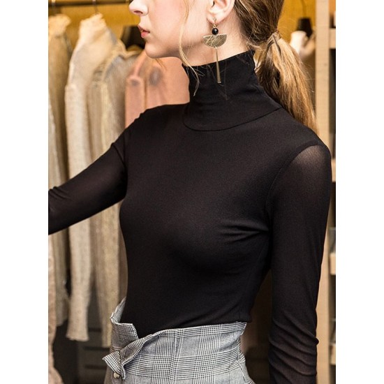13 Colors High-Neck Solid Color Long Sleeves T-Shirt Top 13 Colors High-Neck Solid Color Long Sleeves T-Shirt Top
