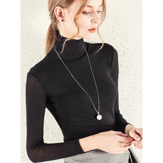 13 Colors High-Neck Solid Color Long Sleeves T-Shirt Top 13 Colors High-Neck Solid Color Long Sleeves T-Shirt Top