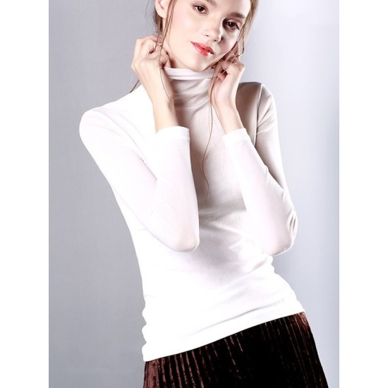 13 Colors High-Neck Solid Color Long Sleeves T-Shirt Top 13 Colors High-Neck Solid Color Long Sleeves T-Shirt Top