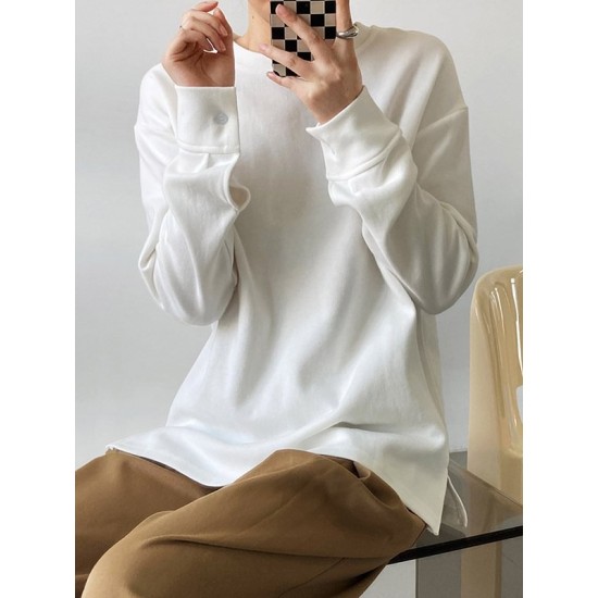 3 Colors Loose Casual Solid Color Split-Side T-Shirt Top 3 Colors Loose Casual Solid Color Split-Side T-Shirt Top