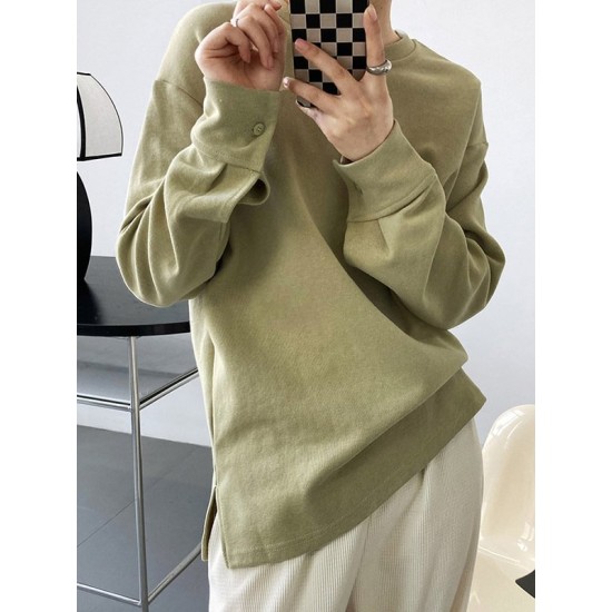 3 Colors Loose Casual Solid Color Split-Side T-Shirt Top 3 Colors Loose Casual Solid Color Split-Side T-Shirt Top
