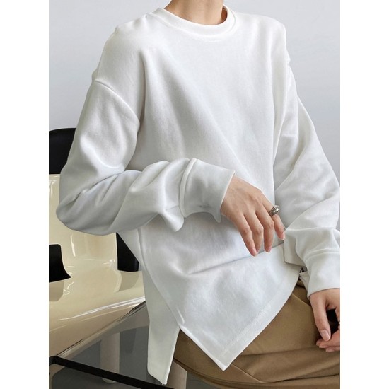 3 Colors Loose Casual Solid Color Split-Side T-Shirt Top 3 Colors Loose Casual Solid Color Split-Side T-Shirt Top