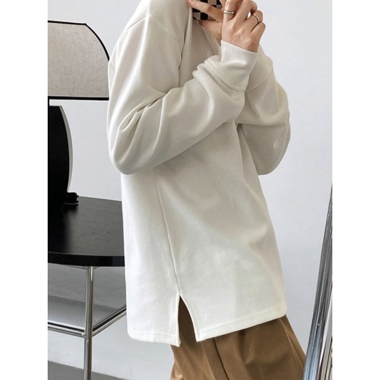 3 Colors Loose Casual Solid Color Split-Side T-Shirt Top 3 Colors Loose Casual Solid Color Split-Side T-Shirt Top