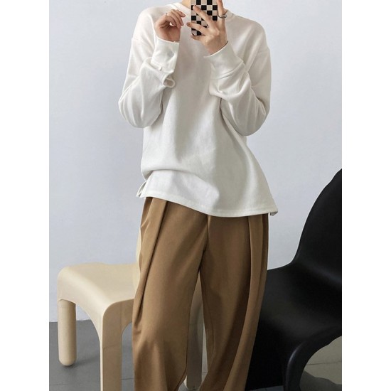 3 Colors Loose Casual Solid Color Split-Side T-Shirt Top 3 Colors Loose Casual Solid Color Split-Side T-Shirt Top
