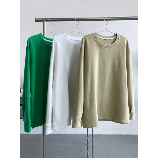 3 Colors Loose Casual Solid Color Split-Side T-Shirt Top 3 Colors Loose Casual Solid Color Split-Side T-Shirt Top