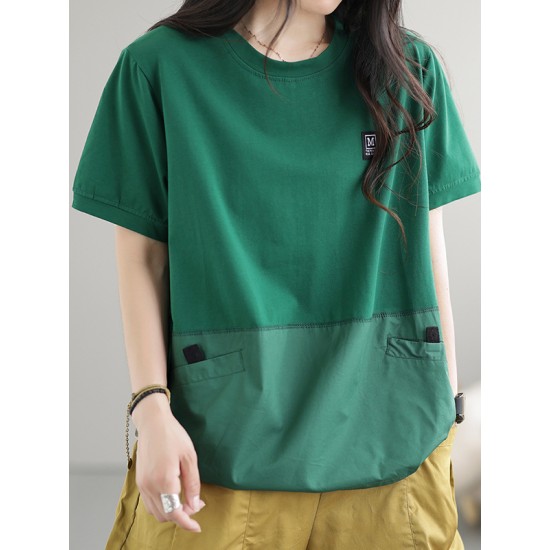 Split-Joint Loose Short Sleeves Round-Neck T-Shirts Tops Split-Joint Loose Short Sleeves Round-Neck T-Shirts Tops
