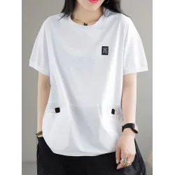 Split-Joint Loose Short Sleeves Round-Neck T-Shirts Tops