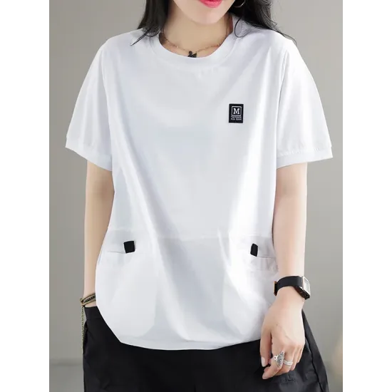 Split-Joint Loose Short Sleeves Round-Neck T-Shirts Tops Split-Joint Loose Short Sleeves Round-Neck T-Shirts Tops