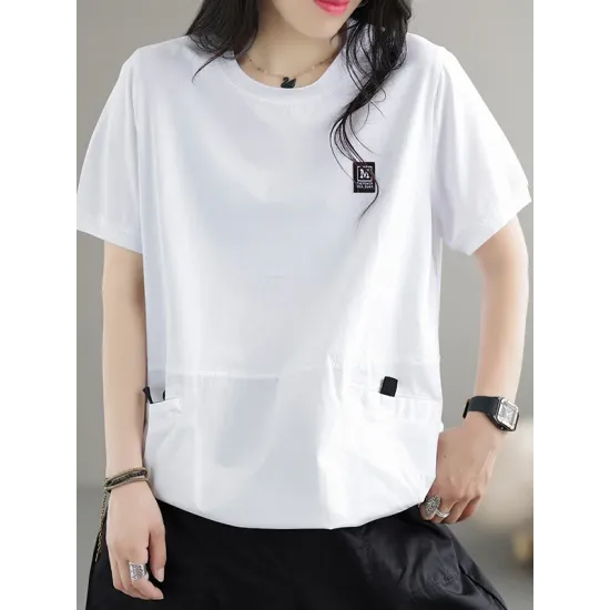 Split-Joint Loose Short Sleeves Round-Neck T-Shirts Tops Split-Joint Loose Short Sleeves Round-Neck T-Shirts Tops