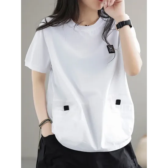 Split-Joint Loose Short Sleeves Round-Neck T-Shirts Tops Split-Joint Loose Short Sleeves Round-Neck T-Shirts Tops