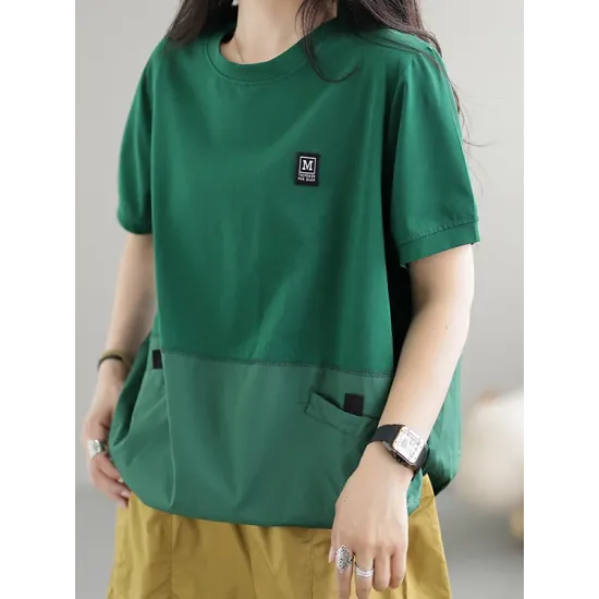 Split-Joint Loose Short Sleeves Round-Neck T-Shirts Tops Split-Joint Loose Short Sleeves Round-Neck T-Shirts Tops