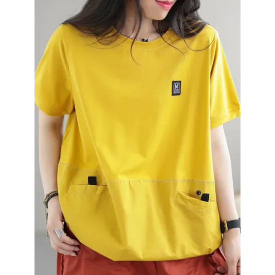 Split-Joint Loose Short Sleeves Round-Neck T-Shirts Tops Split-Joint Loose Short Sleeves Round-Neck T-Shirts Tops